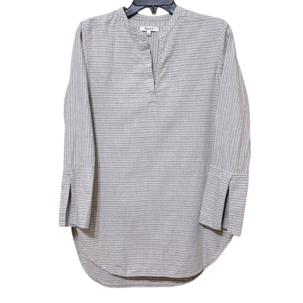 Madewell Womens Tunic Top‎ Striped Long Sleeve Button Neck Casual